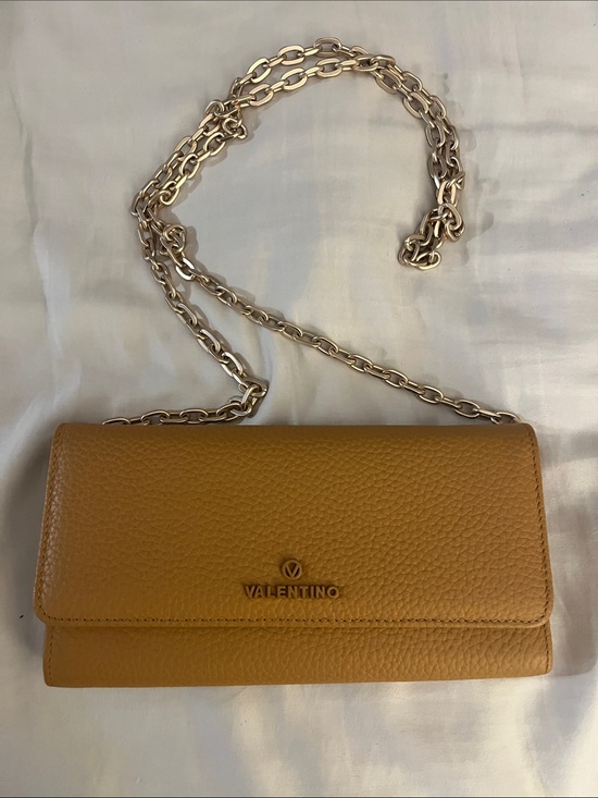 Valentino Handbags - Valentino Leather Chain Crossbody Wallet in mustard/tan